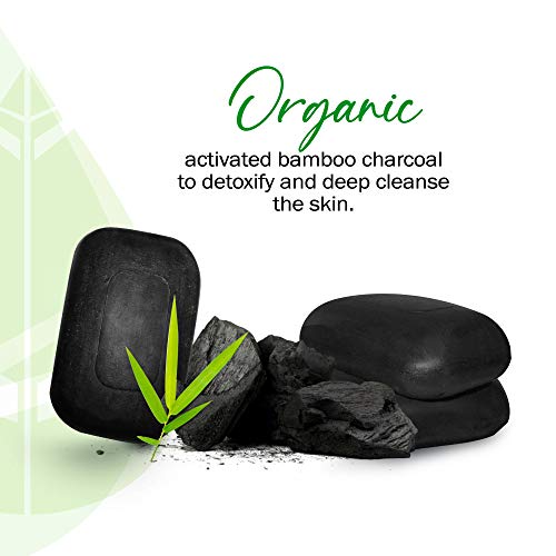 Jabón de Carbón Activo – Limpiador Facial y Corporal – Tratamiento Natural Acné, Psoriasis, Olor Corporal, Piel Grasa – Limpiador de Poros Orgánico, Jabón Limpieza Facial/Corporal 300g (Pack de 3)