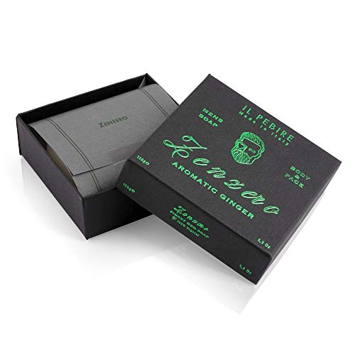 Jabón IL PEBIRE® 4 en 1 I Jabón refrescante natural con jengibre y aloe vera contra la piel seca y efecto anti espinillas I Jabón de afeitar orgánico, vegano y sin plástico