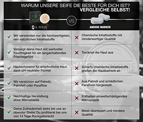 Jabón IL PEBIRE® 4 en 1 I Jabón refrescante natural con jengibre y aloe vera contra la piel seca y efecto anti espinillas I Jabón de afeitar orgánico, vegano y sin plástico