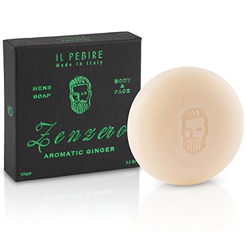 Jabón IL PEBIRE® 4 en 1 I Jabón refrescante natural con jengibre y aloe vera contra la piel seca y efecto anti espinillas I Jabón de afeitar orgánico, vegano y sin plástico