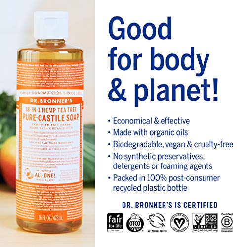 Jabón líquido orgánico de árbol de té de Castilla, de Dr. Bronner, 473 ml, multicolor (781)