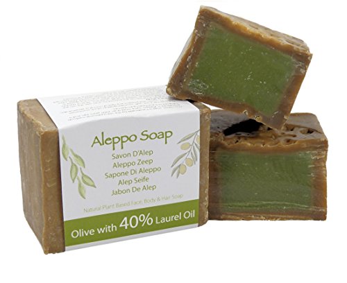 Jabón natural de Alepo tradicional y genuino, hecho a mano con aceite de oliva y aceite de laurel al 40% 200g