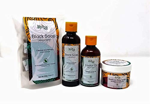 Jabón negro africano de The Abiba Project | Crema hidratante y orgánica natural cruda para la piel con karité puro, manteca de cacao y aceite de coco para arrugas, cicatrices, acné, eczema, piel seca