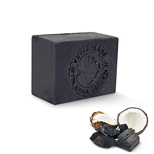 Jabón negro de carbón activado – Jabón negros de carbón vegetal para un cuidado facial o cuerpo perfecto. Jabón sólido ideal para tratar el acné, puntos negros y otras impurezas (x1)