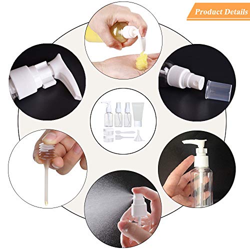 Jackify Botella de Viaje(9 Piezas), Botellas Transparentes Plásticas de Viaje, Anti-Fugas & Rellenable/Compresible Travel Bottles Set para Champú, Bálsamo, Crema de Baño, Loción
