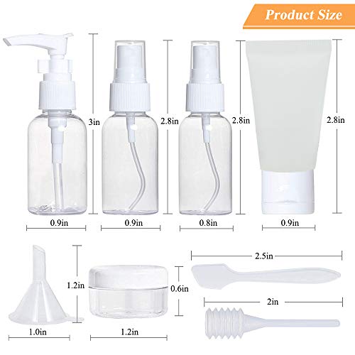 Jackify Botella de Viaje(9 Piezas), Botellas Transparentes Plásticas de Viaje, Anti-Fugas & Rellenable/Compresible Travel Bottles Set para Champú, Bálsamo, Crema de Baño, Loción