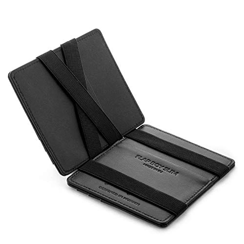 JAIMIE JACOBS ® Cartera Mágica Flap Boy Slim, el Original, Magic Wallet con Bloqueo RFID, Protege Tarjetas de Crédito, Tarjetero Hombre Slim, Cuero Auténtico (Carbon)