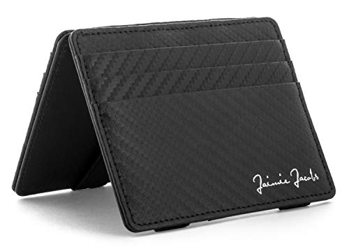 JAIMIE JACOBS ® Cartera Mágica Flap Boy Slim, el Original, Magic Wallet con Bloqueo RFID, Protege Tarjetas de Crédito, Tarjetero Hombre Slim, Cuero Auténtico (Carbon)