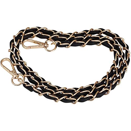 JAKAGO Correa de cadena de 49 pulgadas con correa de piel negra de repuesto para bolsa de noche, bolso cruzado para bolso de hombro, bolso de mano Black Gold