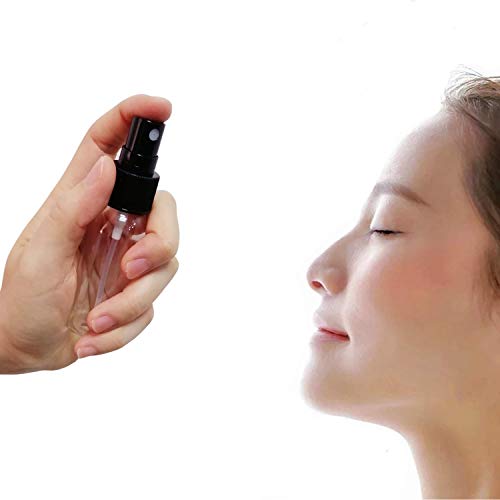 JamHooDirect - Juego de 6 pulverizadores vacíos de plástico de 30 ml con 2 embudos - Mini botellas de viaje reutilizables y recargables transparentes para maquillaje cosmético