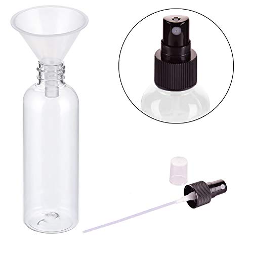 JamHooDirect - Juego de 6 pulverizadores vacíos de plástico de 30 ml con 2 embudos - Mini botellas de viaje reutilizables y recargables transparentes para maquillaje cosmético