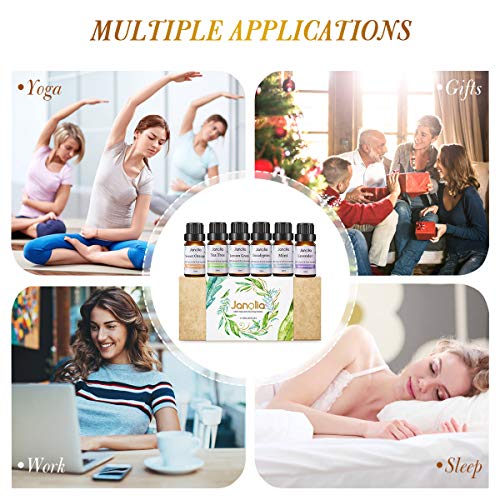 Janolia Set de Aceites Esenciales, 6 x 10 ML, Aceite Esencial de Aromaterapia Pura, Set de Regalo de Jardín Secreto: Eucalipto, Lavanda, Árbol de Té, Naranja Dulce, Menta, Hierba de Limón