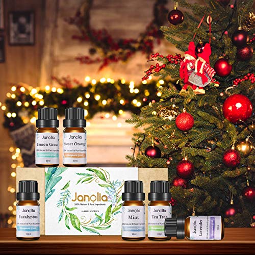 Janolia Set de Aceites Esenciales, 6 x 10 ML, Aceite Esencial de Aromaterapia Pura, Set de Regalo de Jardín Secreto: Eucalipto, Lavanda, Árbol de Té, Naranja Dulce, Menta, Hierba de Limón