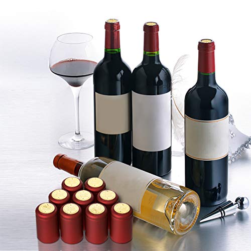 Janolia - Tapones para botellas de vino, termorretráctiles, color dorado, rojo y negro, 100 unidades, Corcho, Rojo