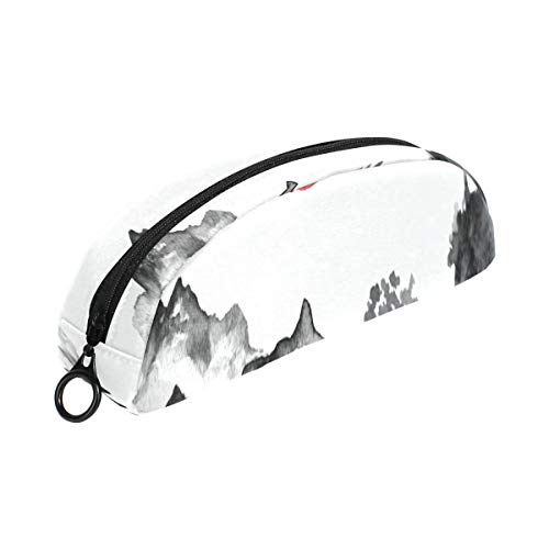 Japón tradicional Sumie Pintura Bolso de la pluma Organizador Estuche Lápiz Estuche Bolso Cremallera Pequeña bolsa de maquillaje Papelería estudiantes Clase Adolescente Colegio Colegio Campus Regalo