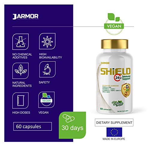 Jarmor VITAMINA C 1000mg Suplemento | VITAMINA D 2000 UI | ZINC 100% alta dosis 60cps Vegano