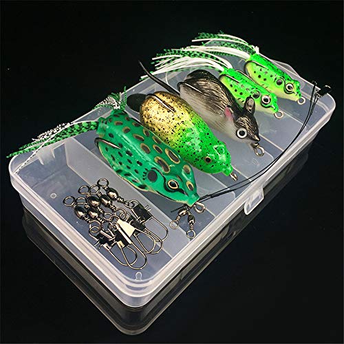 JasCherry Señuelos de Rana, Rana de Crankbait, Señuelos de Pesca de Rana, Cebos de Pesca Suaves, Señuelos de Silicona con Doble Anzuelo Cebo de Pesca Realista Cebo Suave Artificial