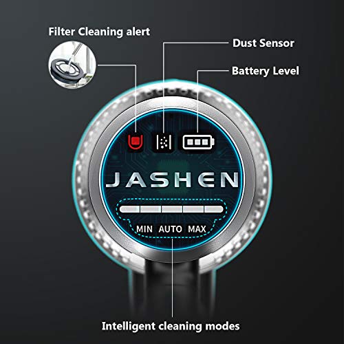 JASHEN Aspirador sin Cable, 350W Motor Digital Brushless 2500mAh Batería Extraíble de Ion-Litio 40 Minutos,LED Pantalla Inteligente, 3 Velocidades (Azúl V18)