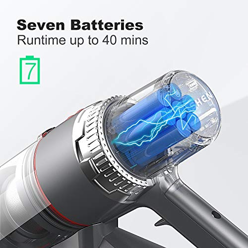 JASHEN Aspirador sin Cable, 350W Motor Digital Brushless 2500mAh Batería Extraíble de Ion-Litio 40 Minutos,LED Pantalla Inteligente, 3 Velocidades (púrpura V16)