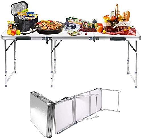 JASON Mesa para Acampada 180x60x70cm de Aluminio Plegable portátil como si Fuera un maletín Altura Regulable para pícnic Camping