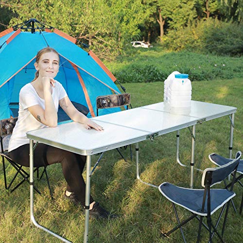 JASON Mesa para Acampada 180x60x70cm de Aluminio Plegable portátil como si Fuera un maletín Altura Regulable para pícnic Camping