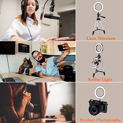 JaxTec Ring Light LED con trípode para teléfono selfie Stick 7.9" para vídeo y maquillaje, lámpara LED de escritorio, 3 modos de luz y 11 niveles de brillo con bolsa de transporte gratis