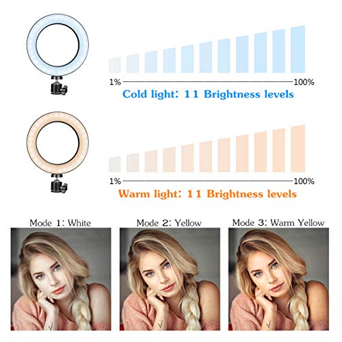 JaxTec Ring Light LED con trípode para teléfono selfie Stick 7.9" para vídeo y maquillaje, lámpara LED de escritorio, 3 modos de luz y 11 niveles de brillo con bolsa de transporte gratis