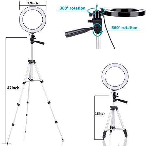 JaxTec Ring Light LED con trípode para teléfono selfie Stick 7.9" para vídeo y maquillaje, lámpara LED de escritorio, 3 modos de luz y 11 niveles de brillo con bolsa de transporte gratis