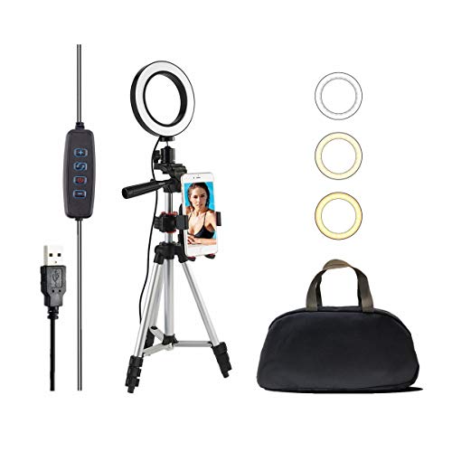 JaxTec Ring Light LED con trípode para teléfono selfie Stick 7.9" para vídeo y maquillaje, lámpara LED de escritorio, 3 modos de luz y 11 niveles de brillo con bolsa de transporte gratis
