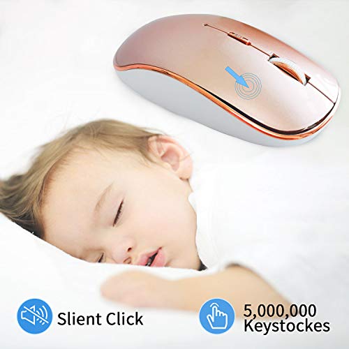 Jaybest Ratón Inalámbrico Bluetooth Recargable + 2.4G Dual Models Silencioso Portátil Mouse con 3 Niveles de dpi para Computadora Portátil, PC, Air,iMac, MacBook Pro/con Windows/Android. (Oro Rosa)