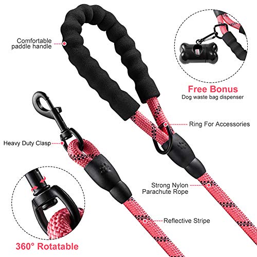 JBYAMUK 1,5 m Correa de Perro Fuerte con Mango Acolchado cómodo y roscas Altamente Reflectantes para Perros medianos y Grandes (Rosa)