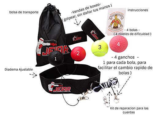 Jeiar 4 x Pelota de Boxeo para Cabeza con Diadema y Banda Elastica & Boxing Reflex Ball & Punching & Pera & Saco en casa