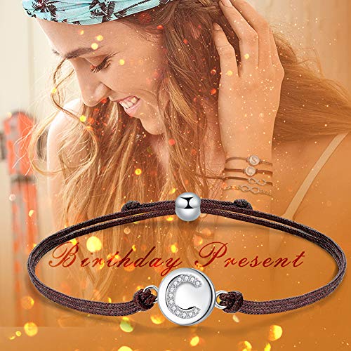 J.Endéar Pulsera Forma de Inicial C, Plata de Ley 925 Circonita Cúbica Pulseras Iniciales, Regalo de Amistad 24cm Trenzado Hecho a Mano Ajustable