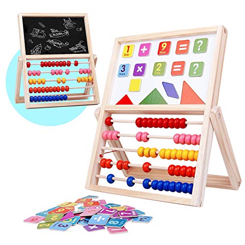 jerryvon Ábaco Infantil Montessori de Madera, Puzzle Infantil Magnético Tablero de Doble Cara con Numero y Tangram Multiuso Sketchpad Juguetes Educativos para Niños 3 4 5 6 Años