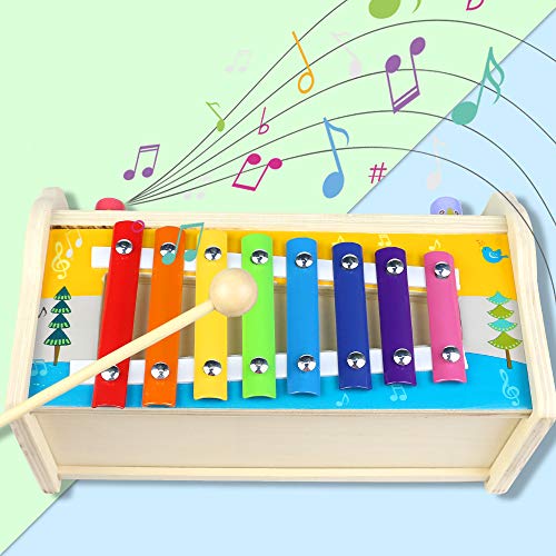 jerryvon Juegos Montessori Banco de Martillo Juguetes Niños Madera con Xilófono & Laberinto 3 en 1 Martilleo de León Educativos Juguete Regalos para Niños Niñas 3 4 5 Años
