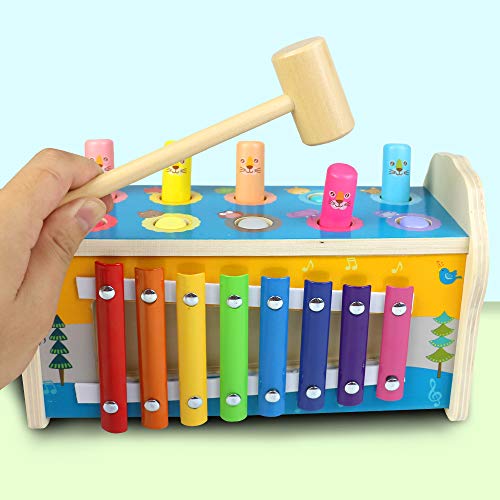 jerryvon Juegos Montessori Banco de Martillo Juguetes Niños Madera con Xilófono & Laberinto 3 en 1 Martilleo de León Educativos Juguete Regalos para Niños Niñas 3 4 5 Años
