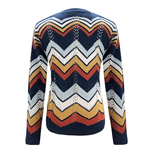 Jerséy de BaZhaHei, Nueva Mujer Otoño e Invierno Casual Raya Suéter de Punto Jersey del suéter de Punto de Rayas Casual de otoño e Invierno de Mujer Ropa Camisetas suéter Manto Noche Retro Patchwork