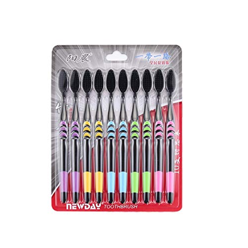 Jessicadaphne Cepillo de Dientes de carbón de bambú con cerdas Suaves YC-988 Cepillo de Dientes Multicolor Cepillo de Viaje Ecológico Cuidado de los Dientes 10 Piezas/Juego