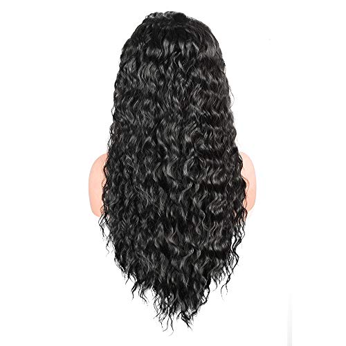 JessLab Peluca Rizado Lace Front Sintetico, 60 cm Aspecto Rizado Natural Resistente al Calor Extension del Pelo Peluca Ondulada y Rizada para Mujer - 1B Negro