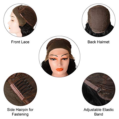 JessLab Peluca Rizado Lace Front Sintetico, 60 cm Aspecto Rizado Natural Resistente al Calor Extension del Pelo Peluca Ondulada y Rizada para Mujer - 1B Negro