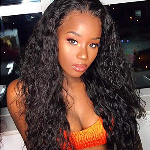 JessLab Peluca Rizado Lace Front Sintetico, 60 cm Aspecto Rizado Natural Resistente al Calor Extension del Pelo Peluca Ondulada y Rizada para Mujer - 1B Negro