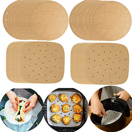 JeVenis 200 PCS Air Fryer Pergamino Papel Air Fryer Accesorios Papel Perforado Sin blanquear Air Fryer Liners