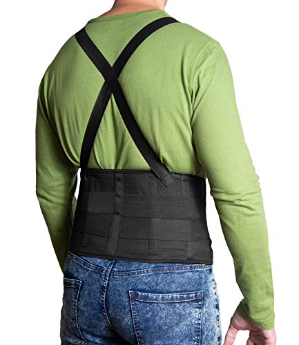 JeVx Faja Lumbar para la Espalda REFORZADA DOBLE CIERRE Y TIRANTES - Talla XXL para Hombre Cinturon Elastico Reforzado para Trabajo y Deporte Corrector de Postura Ajustable Abdominal Dolor Compresora