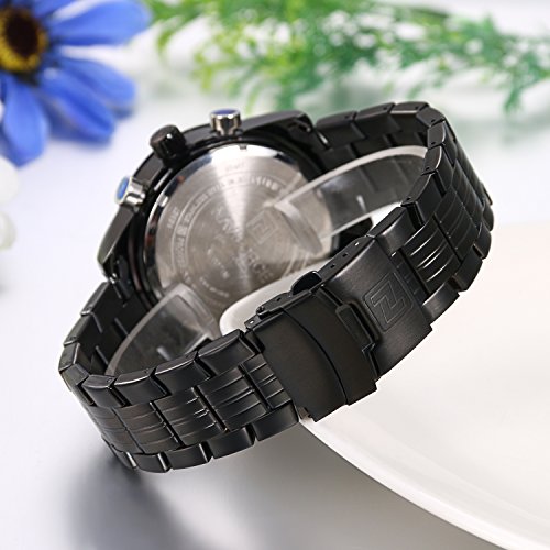 JewelryWe Reloj Negro para Hombre Reloj Dual Time 2 Zonas de Horarios, Correa de Acero Inoxidable Reloj Deportivo 3 ATM A Prueba de Agua, Original Reloj de Hombre