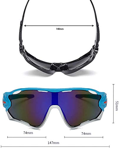 JFNX Gafas De Sol Deportivas Polarizadas, UV400 Gafas de Ciclismo con 5 Lentes Intercambiables para Ciclismo, béisbol, Pesca, esquí, Funcionamiento