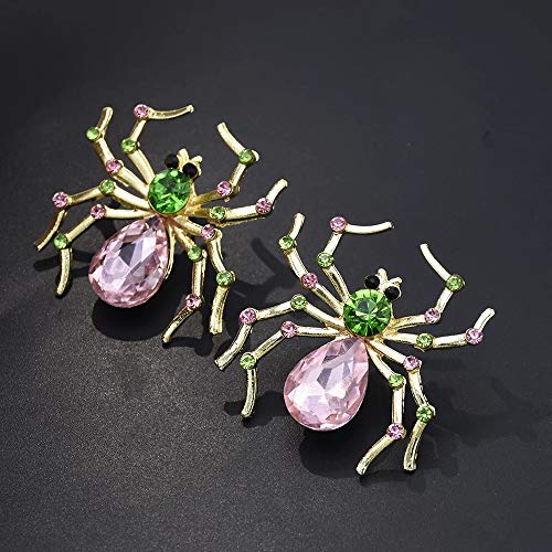 Jia Hu 1 par de pendientes de Halloween con diamantes de imitación de araña, pendientes de disfraces de Halloween