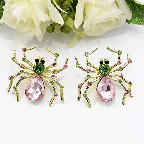 Jia Hu 1 par de pendientes de Halloween con diamantes de imitación de araña, pendientes de disfraces de Halloween