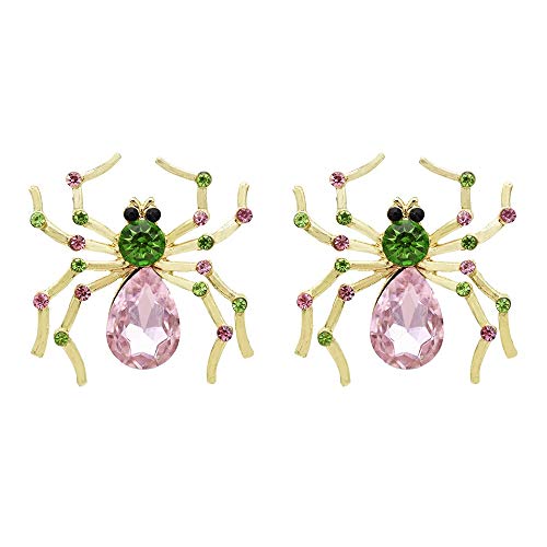 Jia Hu 1 par de pendientes de Halloween con diamantes de imitación de araña, pendientes de disfraces de Halloween