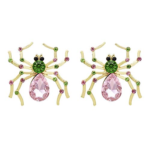 Jia Hu 1 par de pendientes de Halloween con diamantes de imitación de araña, pendientes de disfraces de Halloween