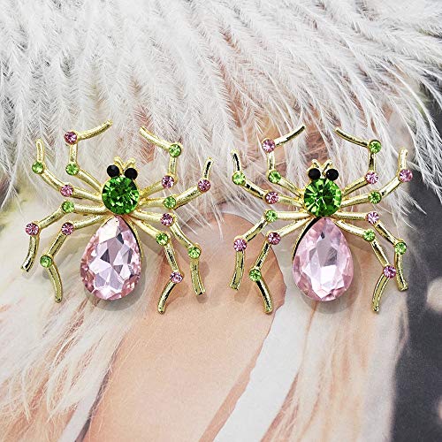 Jia Hu 1 par de pendientes de Halloween con diamantes de imitación de araña, pendientes de disfraces de Halloween